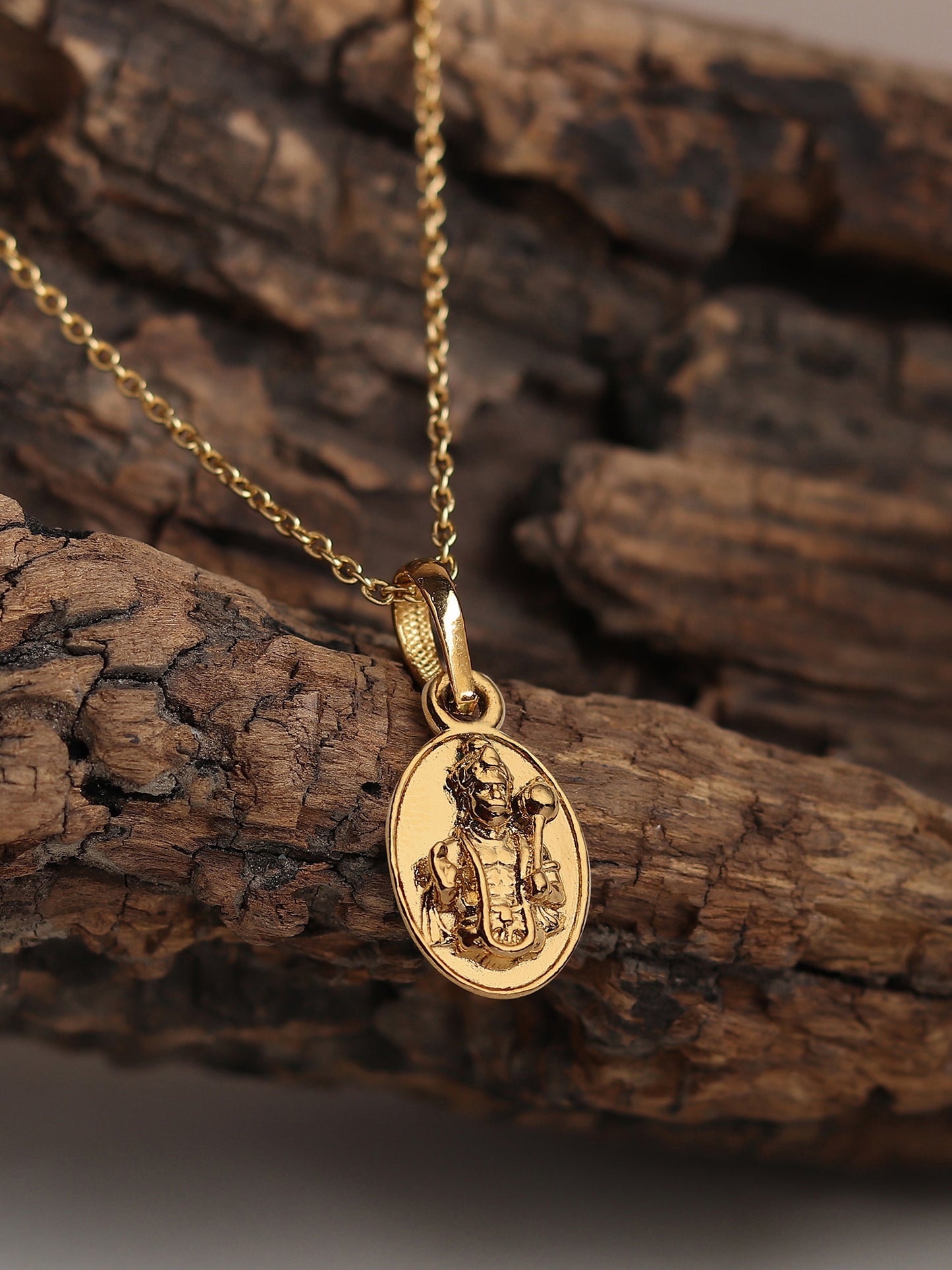 22KT Gold Plated God Hanuman/Bajrang Bali Chain Pendant (Locket with Curb Chain- 22 inches) for Men & Women