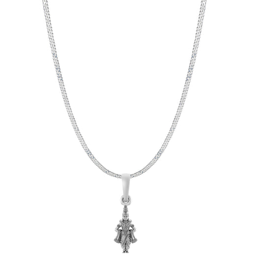 Akshat Sapphire Sterling Silver (92.5% purity) God Vitthal Chain Pendant (Pendant with Curb Chain-22 inches) for Men & Women Pure Silver Lord Vitthal Chain Locket for Good Health & Wealth