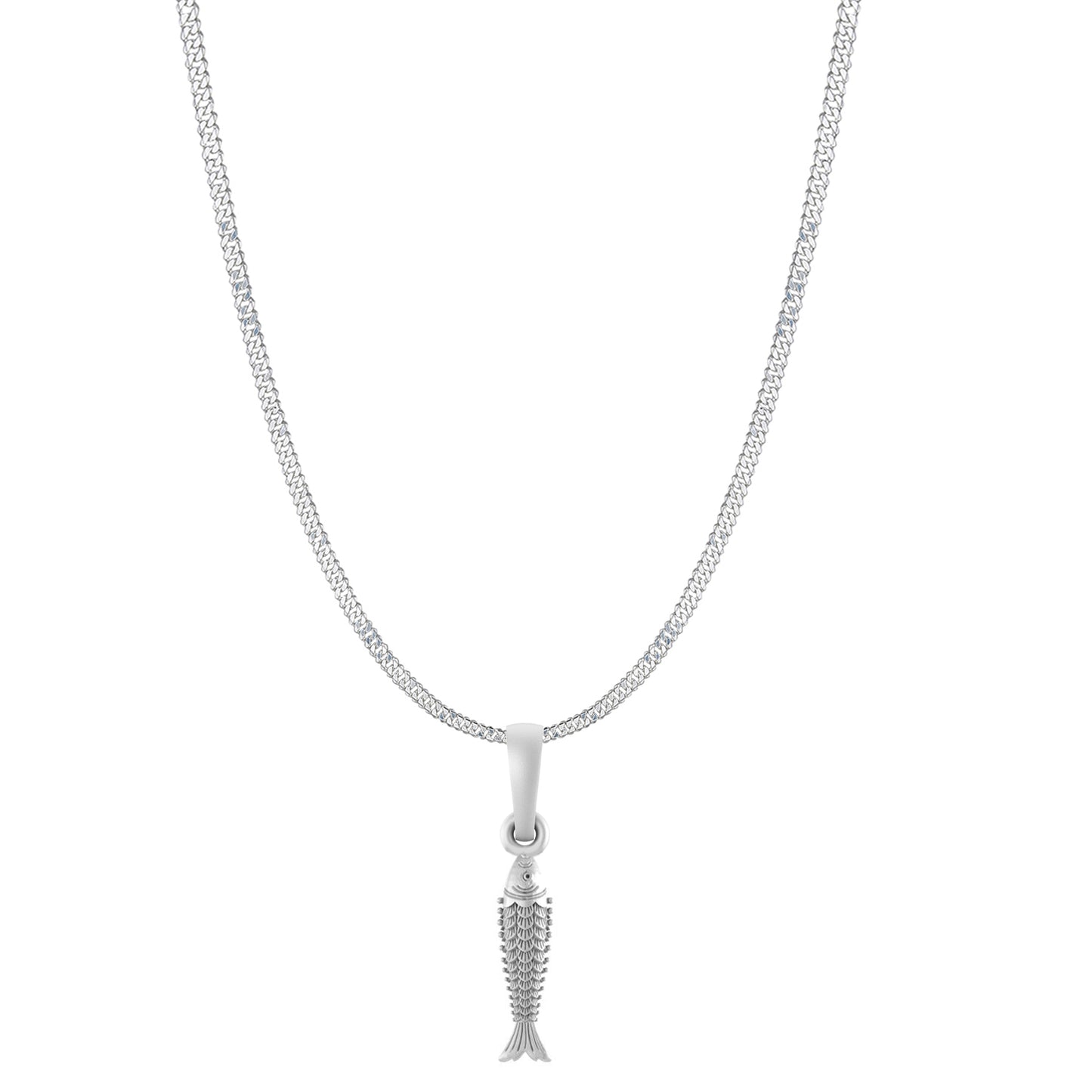 Akshat Sapphire Sterling Silver (92.5% purity) Stylish and Fashionable Fish Chain Pendant  (Pendant with Curb Chain-22 inches) for Men & Women Pure Silver Fish Chain Locket for Happiness and joy