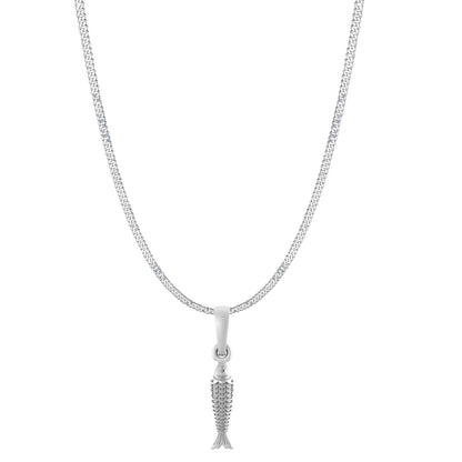 Akshat Sapphire Sterling Silver (92.5% purity) Stylish and Fashionable Fish Chain Pendant  (Pendant with Curb Chain-22 inches) for Men & Women Pure Silver Fish Chain Locket for Happiness and joy
