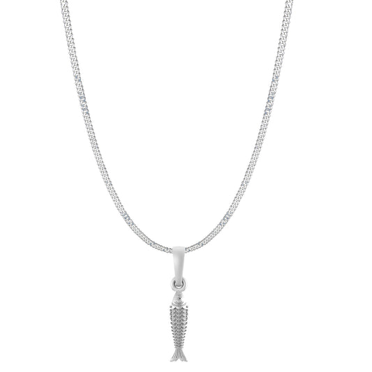 Akshat Sapphire Sterling Silver (92.5% purity) Stylish and Fashionable Fish Chain Pendant  (Pendant with Curb Chain-22 inches) for Men & Women Pure Silver Fish Chain Locket for Happiness and joy