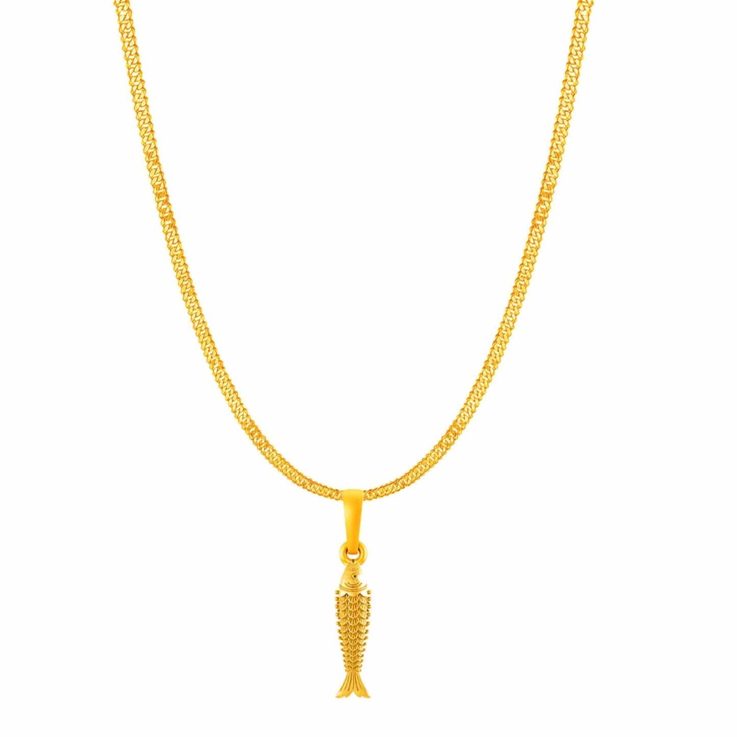 22KT Gold Plated Silver (92.5% Purity) Pure Silver Stylish and Fashionable Fish Chain Pendant (Locket with Curb Chain-22 inches) for Men & Women