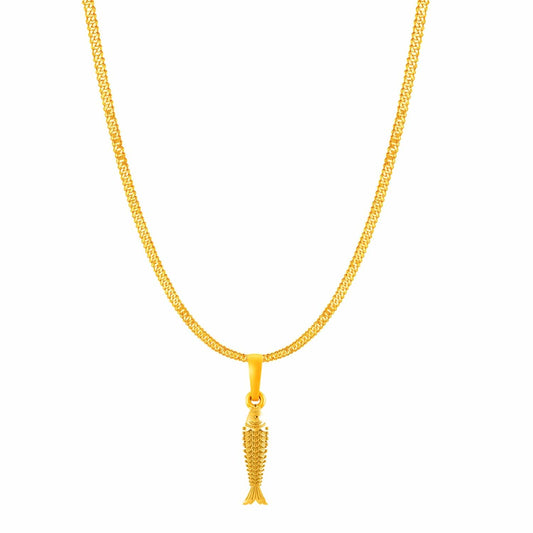 22KT Gold Plated Silver (92.5% Purity) Pure Silver Stylish and Fashionable Fish Chain Pendant (Locket with Curb Chain-22 inches) for Men & Women