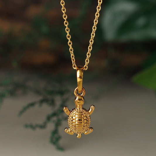 22KT Gold Plated Silver (92.5% Purity) Pure Silver Prosperity and peace Symbolic Tortoise Chain Pendant (Locket with Curb Chain-22 inches) for Men
