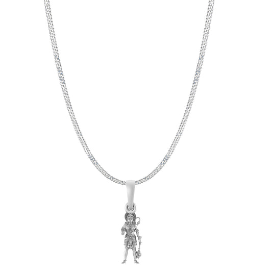 God Hanuman Chain Pendant (Pendant with Curb Chain- 22 inches) for Men & Women Pure Silver Lord bajrang bali Chain Locket for Good Health & Wealth