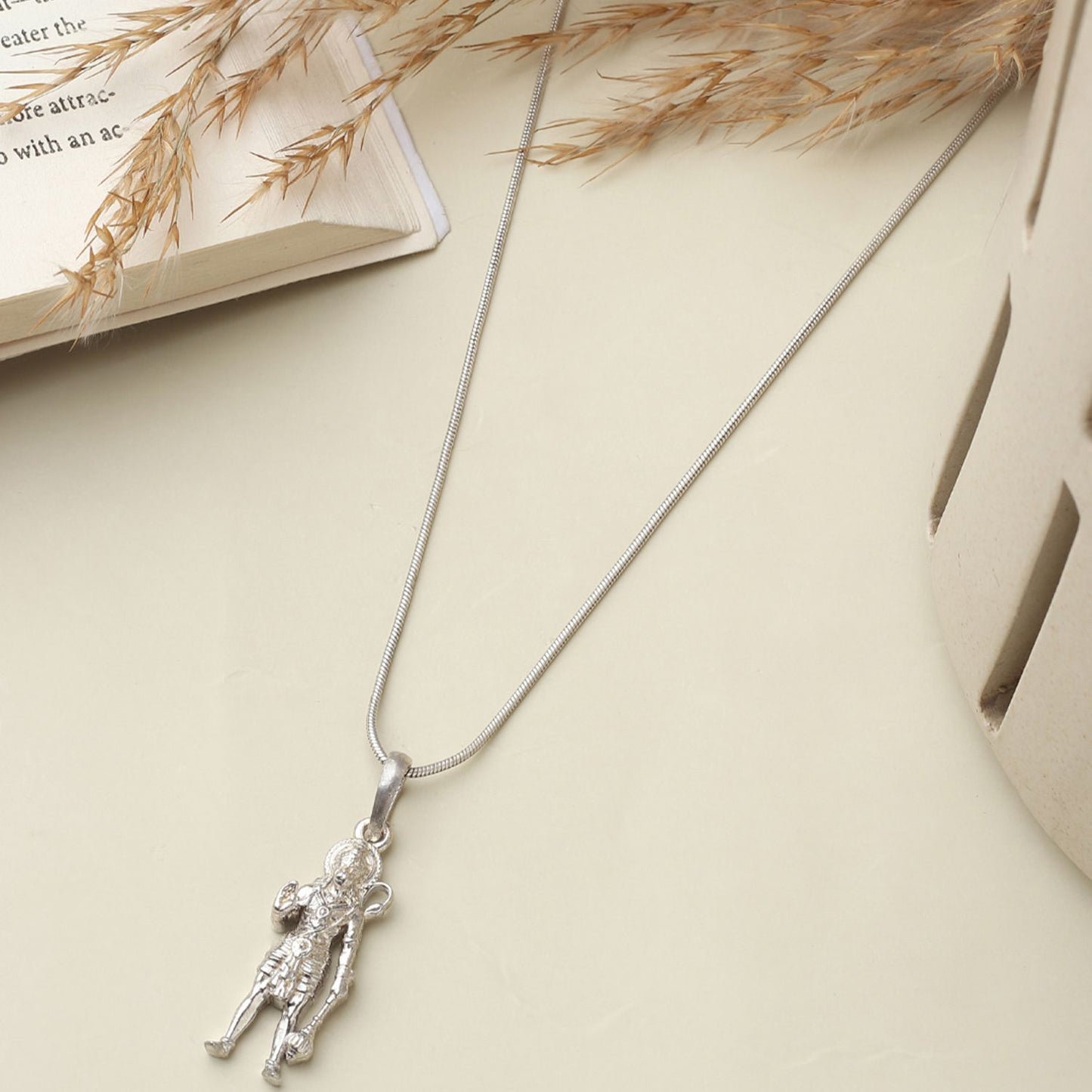 God Hanuman Chain Pendant (Pendant with Curb Chain- 22 inches) for Men & Women Pure Silver Lord bajrang bali Chain Locket for Good Health & Wealth