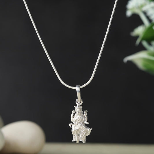 Akshat Sapphire Sterling Silver (92.5% purity) Goddess Mansa Devi Ji chain Pendant (Pendant with Curb Chain-22 inches) for Men & Women Pure Silver Maa Mansa Devi Shaktipeeth chain Locket for Good Health & Wealth
