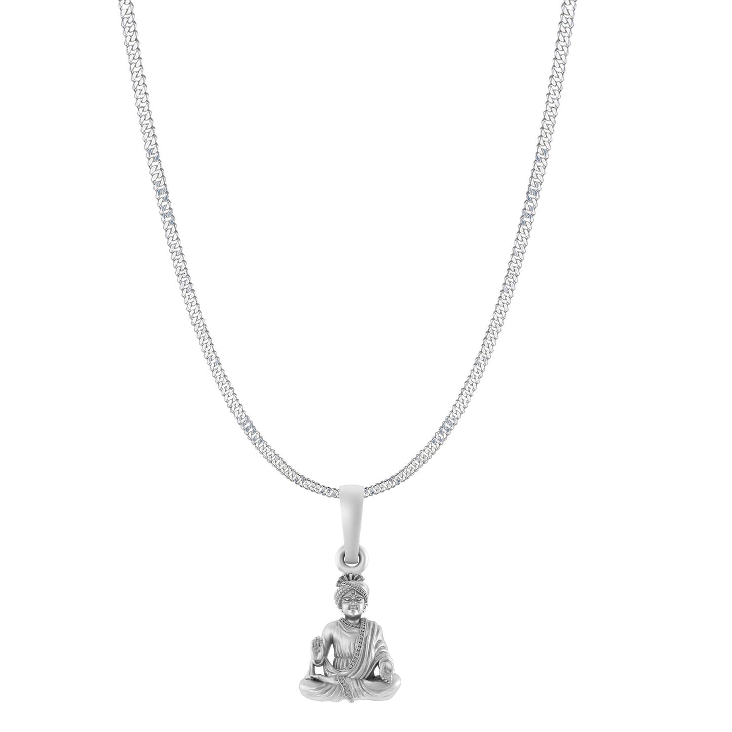Akshat Sapphire Sterling Silver (92.5% purity) God Swaminarayan Chain Pendant (Pendant with Curb Chain-22 inches) for Men & Women Pure Silver Swaminarayan Chain Locket for Good Health & Wealth