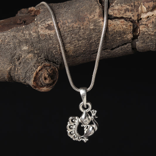 God Kartikeya Pure Silver 92.5% purity Chain pendant by Akshat Sapphire Murugan Pendant (Pendant with Curb Chain-22 inches)