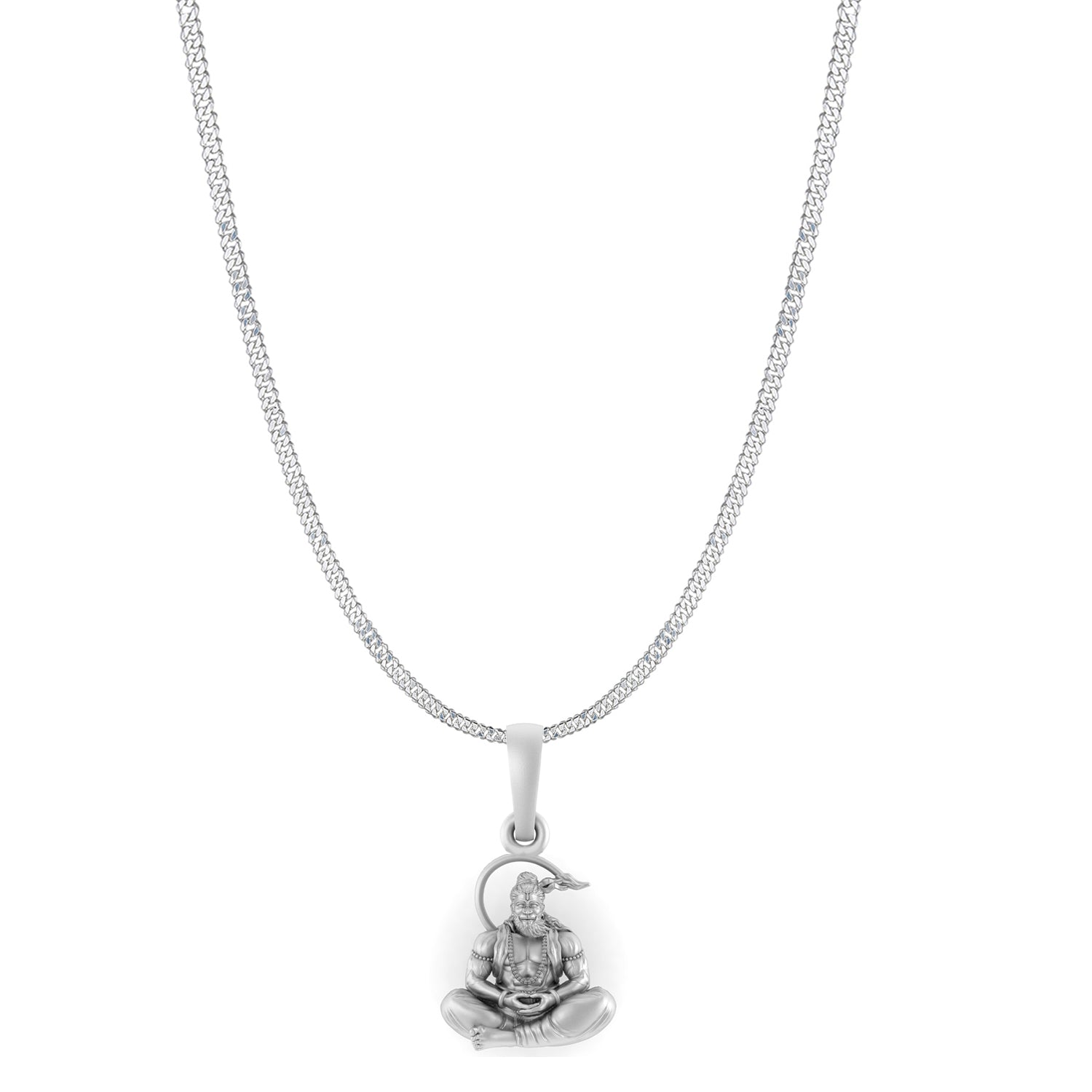 God Hanuman Pure Silver 92.5% purity Chain pendant by Akshat Sapphire (Pendant with Curb Chain-22 inches)