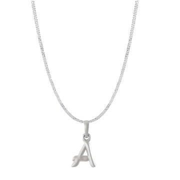 Akshat Sapphire Sterling Silver (92.5% purity) precious Name alphabet chain pendant (Pendnat with Curb chain- 22 Inches) pure silver designer alphabet chain locket