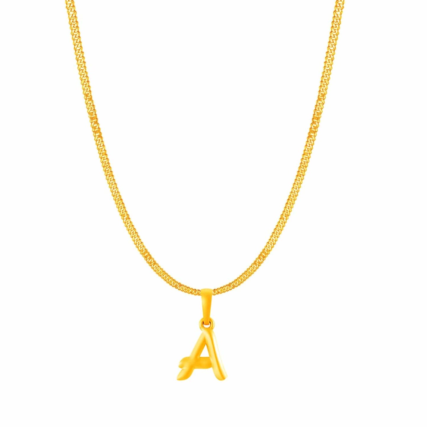22KT Gold Plated Pure Silver (92.5% purity) precious Name alphabet chain pendant (Locket with Curb chain- 22 Inches)