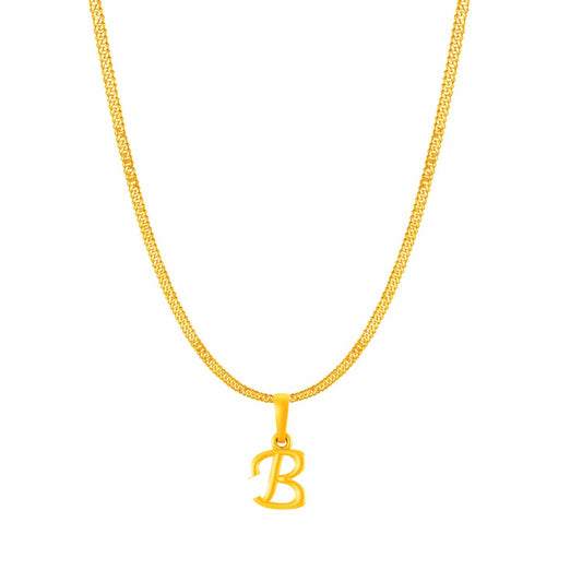 22KT Gold Plated Pure Silver (92.5% purity) precious Name alphabet chain pendant (Locket with Curb chain- 22 Inches)