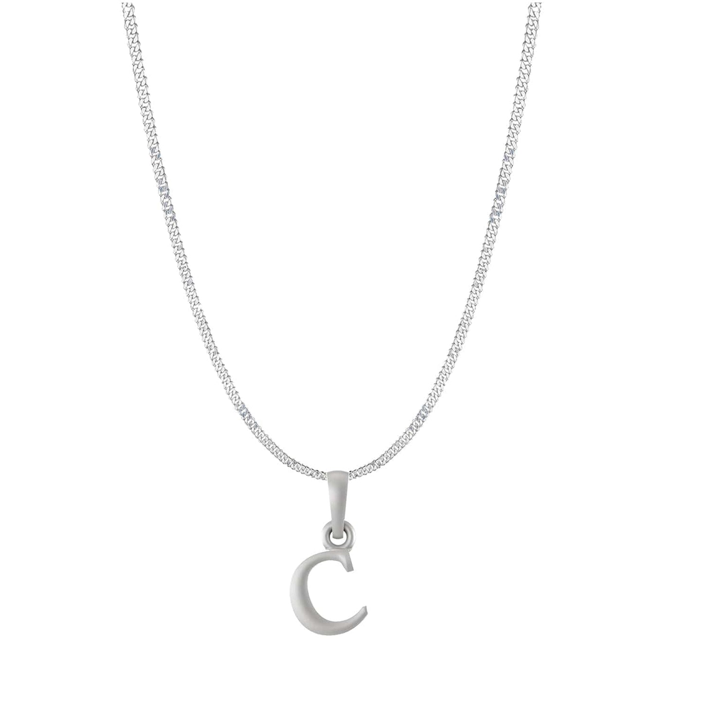 Akshat Sapphire Sterling Silver (92.5% purity) precious Name alphabet chain pendant (Pendnat with Curb chain- 22 Inches) pure silver designer alphabet chain locket