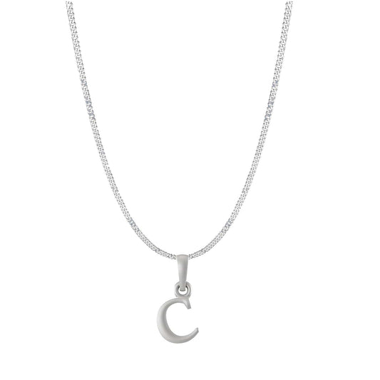 Akshat Sapphire Sterling Silver (92.5% purity) precious Name alphabet chain pendant (Pendnat with Curb chain- 22 Inches) pure silver designer alphabet chain locket