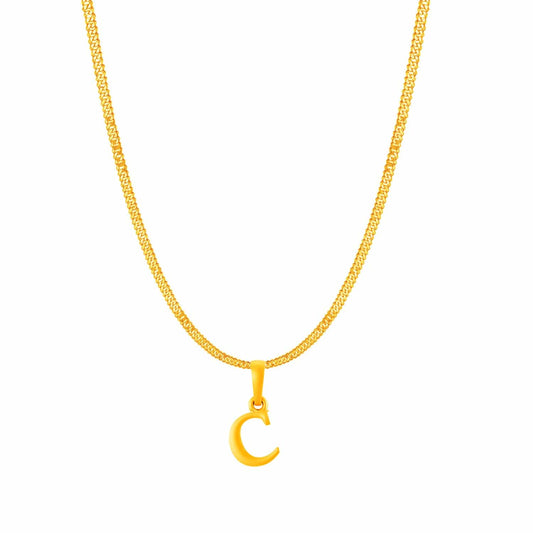 22KT Gold Plated Pure Silver (92.5% purity) precious Name alphabet chain pendant (Locket with Curb chain- 22 Inches)