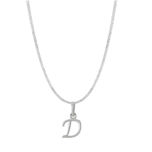 Akshat Sapphire Sterling Silver (92.5% purity) precious Name alphabet chain pendant (Pendnat with Curb chain- 22 Inches) pure silver designer alphabet chain locket