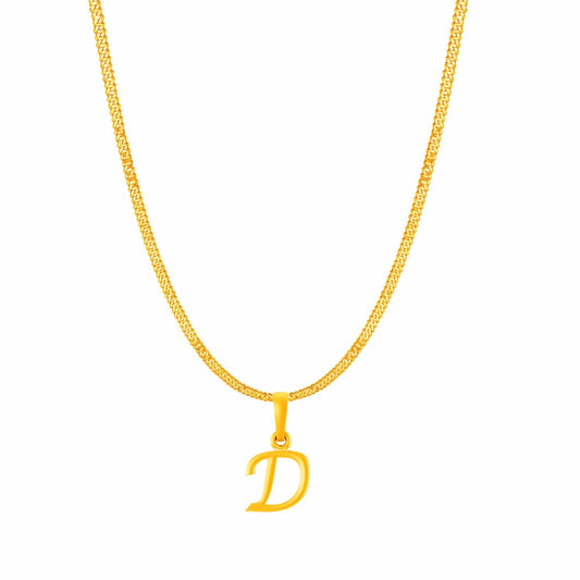 22KT Gold Plated Pure Silver (92.5% purity) precious Name alphabet chain pendant (Locket with Curb chain- 22 Inches)
