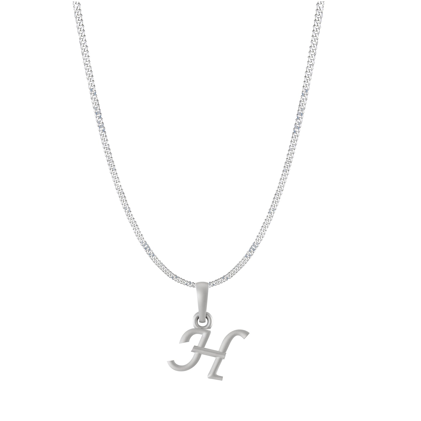 Akshat Sapphire Sterling Silver (92.5% purity) precious Name alphabet chain pendant (Pendnat with Curb chain- 22 Inches) pure silver designer alphabet chain locket