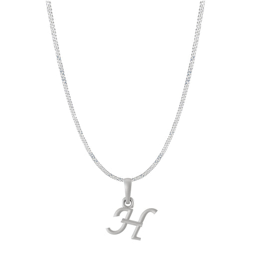 Akshat Sapphire Sterling Silver (92.5% purity) precious Name alphabet chain pendant (Pendnat with Curb chain- 22 Inches) pure silver designer alphabet chain locket