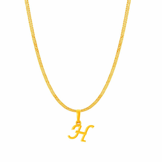 22KT Gold Plated Pure Silver (92.5% purity) precious Name alphabet chain pendant (Locket with Curb chain- 22 Inches)