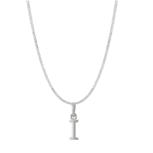 Akshat Sapphire Sterling Silver (92.5% purity) precious Name alphabet chain pendant (Pendnat with Curb chain- 22 Inches) pure silver designer alphabet chain locket