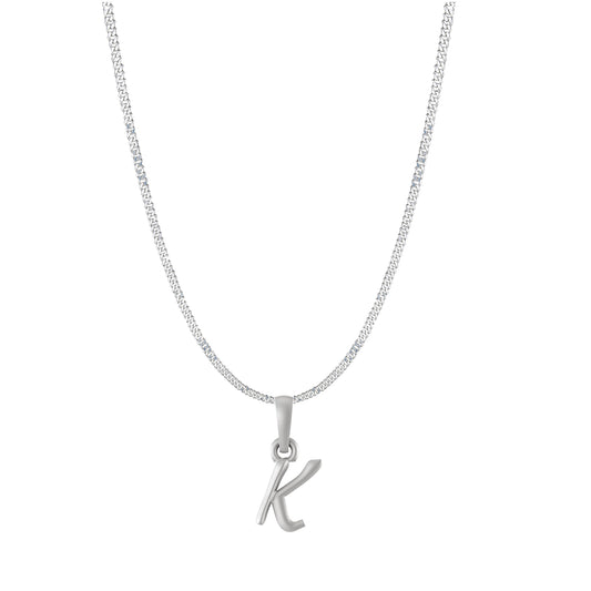 Akshat Sapphire Sterling Silver (92.5% purity) precious Name alphabet chain pendant (Pendnat with Curb chain- 22 Inches) pure silver designer alphabet chain locket