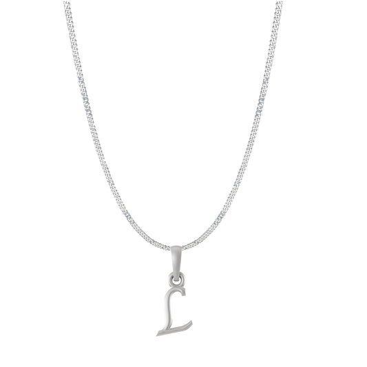 Akshat Sapphire Sterling Silver (92.5% purity) precious Name alphabet chain pendant (Pendnat with Curb chain- 22 Inches) pure silver designer alphabet chain locket