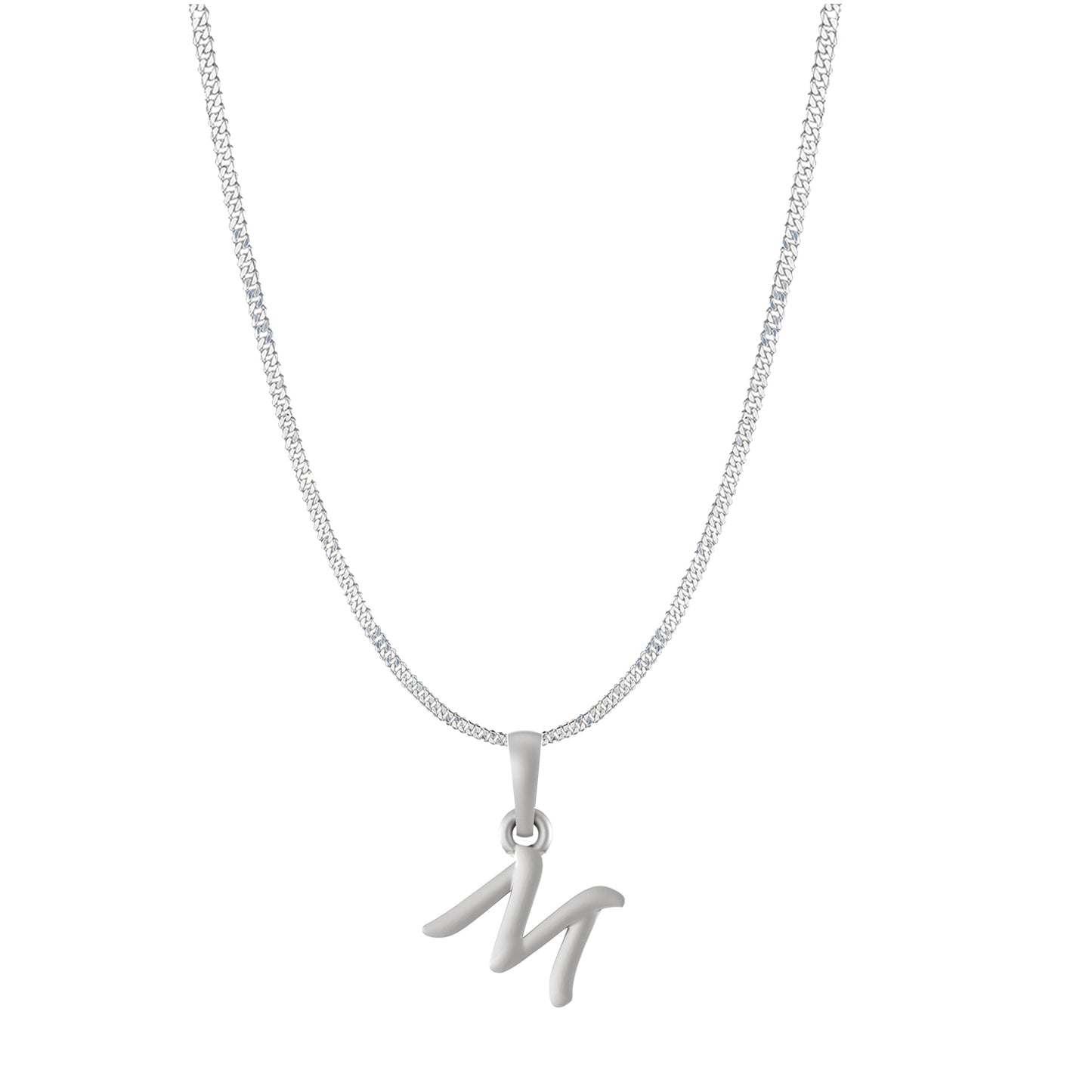 Akshat Sapphire Sterling Silver (92.5% purity) precious Name alphabet chain pendant (Pendnat with Curb chain- 22 Inches) pure silver designer alphabet chain locket