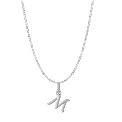 Akshat Sapphire Sterling Silver (92.5% purity) precious Name alphabet chain pendant (Pendnat with Curb chain- 22 Inches) pure silver designer alphabet chain locket