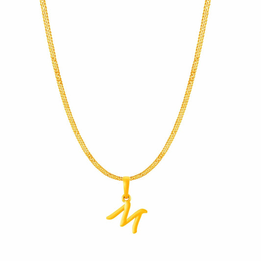 22KT Gold Plated Pure Silver (92.5% purity) precious Name alphabet chain pendant (Locket with Curb chain- 22 Inches)
