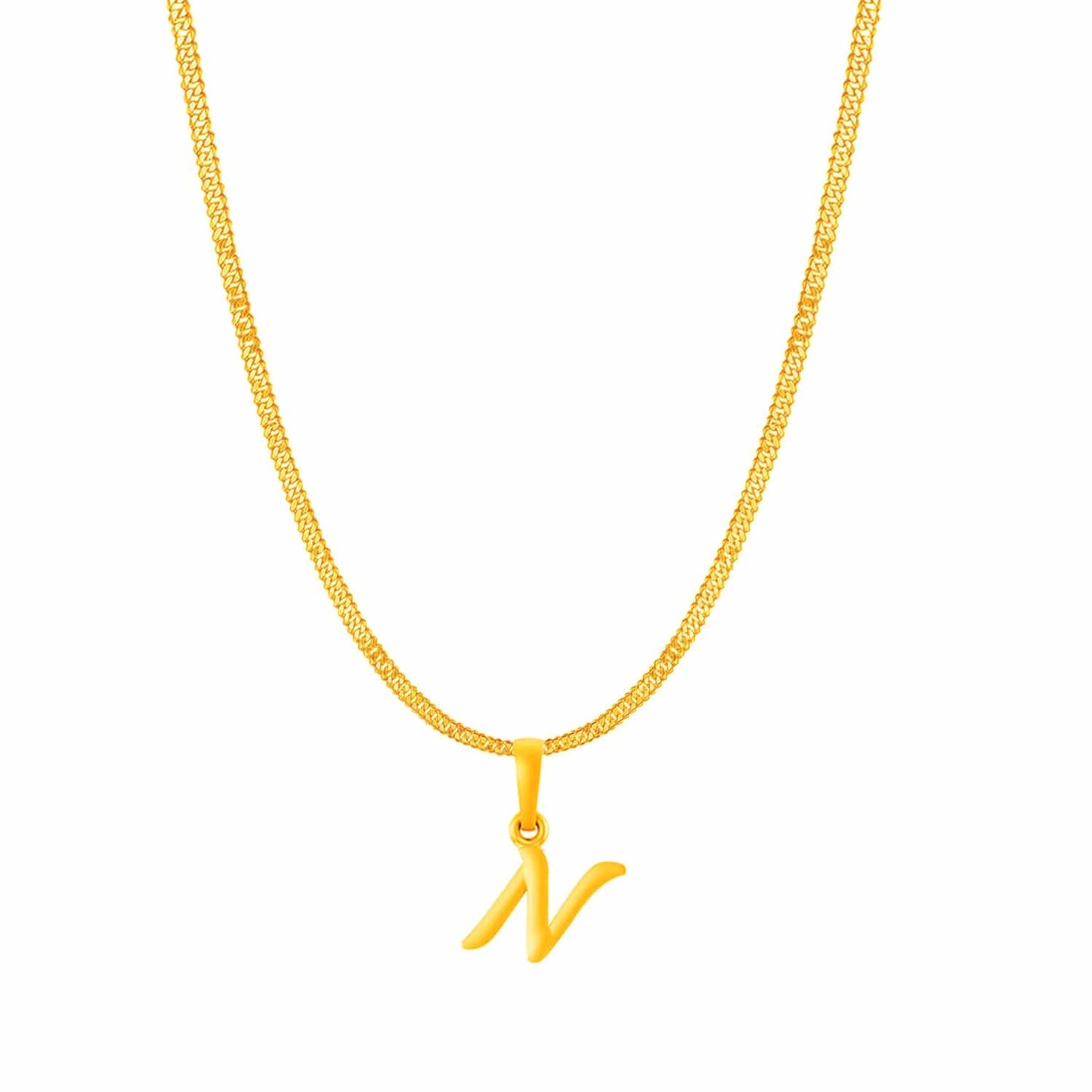 22KT Gold Plated Pure Silver (92.5% purity) precious Name alphabet chain pendant (Locket with Curb chain- 22 Inches)