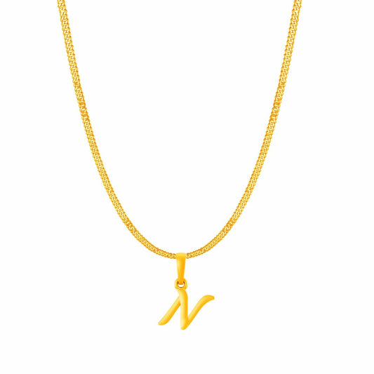 22KT Gold Plated Pure Silver (92.5% purity) precious Name alphabet chain pendant (Locket with Curb chain- 22 Inches)