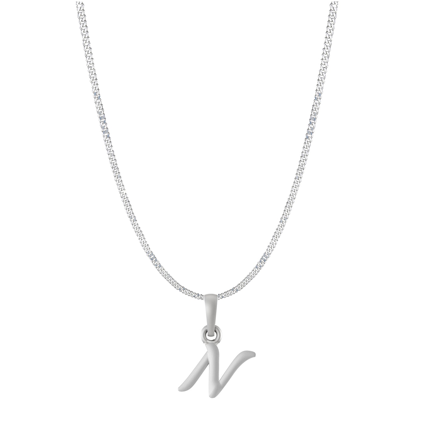 Akshat Sapphire Sterling Silver (92.5% purity) precious Name alphabet chain pendant (Pendnat with Curb chain- 22 Inches) pure silver designer alphabet chain locket