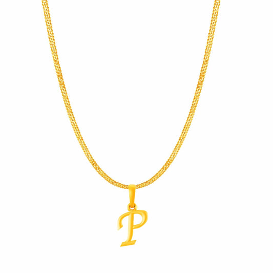 22KT Gold Plated Pure Silver (92.5% purity) precious Name alphabet chain pendant (Locket with Curb chain- 22 Inches)