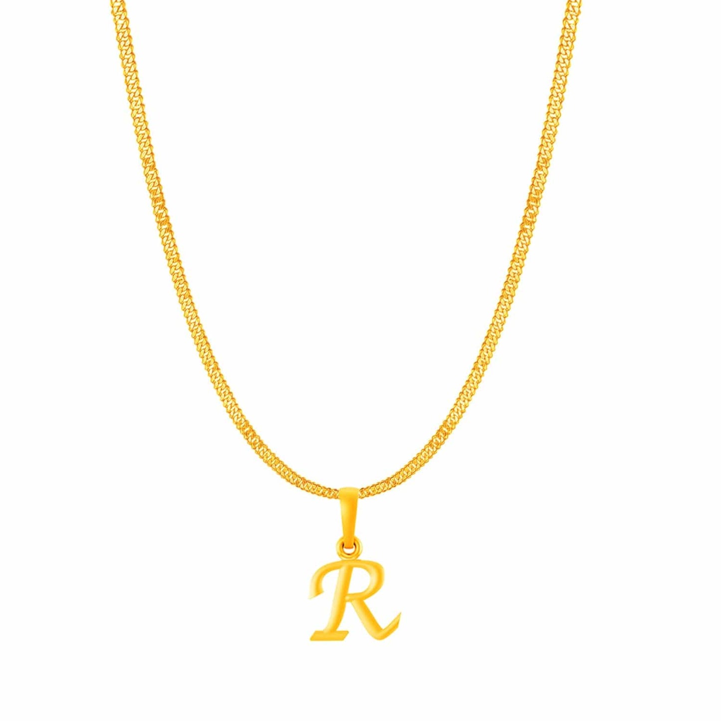 22KT Gold Plated Pure Silver (92.5% purity) precious Name alphabet chain pendant (Locket with Curb chain- 22 Inches)
