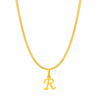 22KT Gold Plated Pure Silver (92.5% purity) precious Name alphabet chain pendant (Locket with Curb chain- 22 Inches)