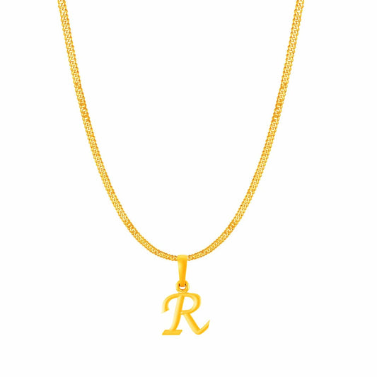 22KT Gold Plated Pure Silver (92.5% purity) precious Name alphabet chain pendant (Locket with Curb chain- 22 Inches)