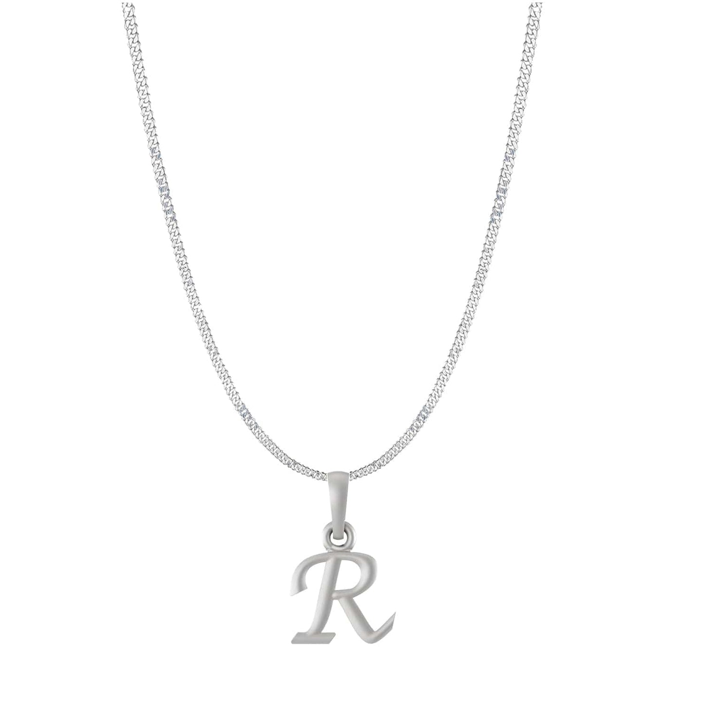 Akshat Sapphire Sterling Silver (92.5% purity) precious Name alphabet chain pendant (Pendnat with Curb chain- 22 Inches) pure silver designer alphabet chain locket