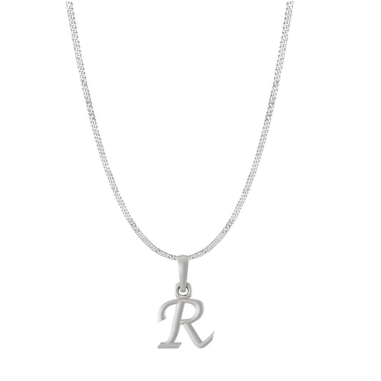 Akshat Sapphire Sterling Silver (92.5% purity) precious Name alphabet chain pendant (Pendnat with Curb chain- 22 Inches) pure silver designer alphabet chain locket