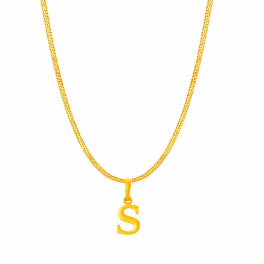 22KT Gold Plated Pure Silver (92.5% purity) precious Name alphabet chain pendant (Locket with Curb chain- 22 Inches)