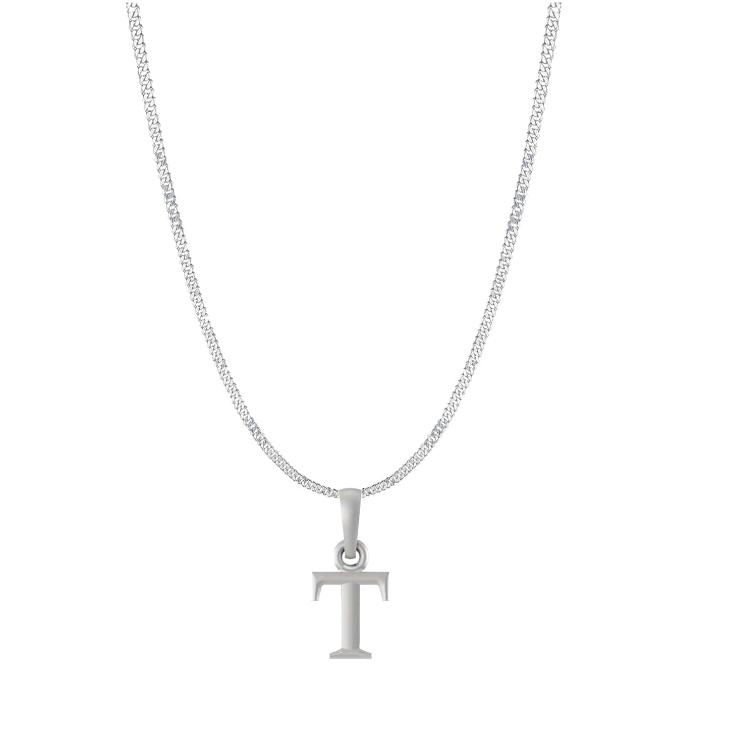 Akshat Sapphire Sterling Silver (92.5% purity) precious Name alphabet chain pendant (Pendnat with Curb chain- 22 Inches) pure silver designer alphabet chain locket