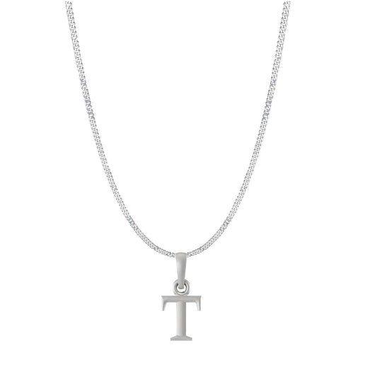 Akshat Sapphire Sterling Silver (92.5% purity) precious Name alphabet chain pendant (Pendnat with Curb chain- 22 Inches) pure silver designer alphabet chain locket
