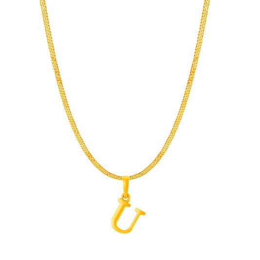 22KT Gold Plated Pure Silver (92.5% purity) precious Name alphabet chain pendant (Locket with Curb chain- 22 Inches)