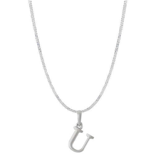 Akshat Sapphire Sterling Silver (92.5% purity) precious Name alphabet chain pendant (Pendnat with Curb chain- 22 Inches) pure silver designer alphabet chain locket