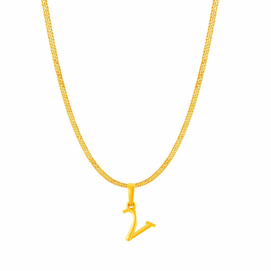 22KT Gold Plated Pure Silver (92.5% purity) precious Name alphabet chain pendant (Locket with Curb chain- 22 Inches)