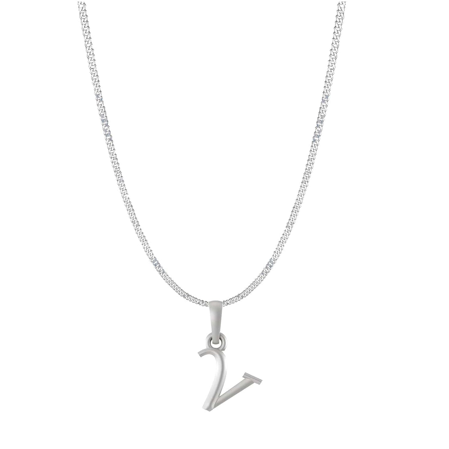 Akshat Sapphire Sterling Silver (92.5% purity) precious Name alphabet chain pendant (Pendnat with Curb chain- 22 Inches) pure silver designer alphabet chain locket