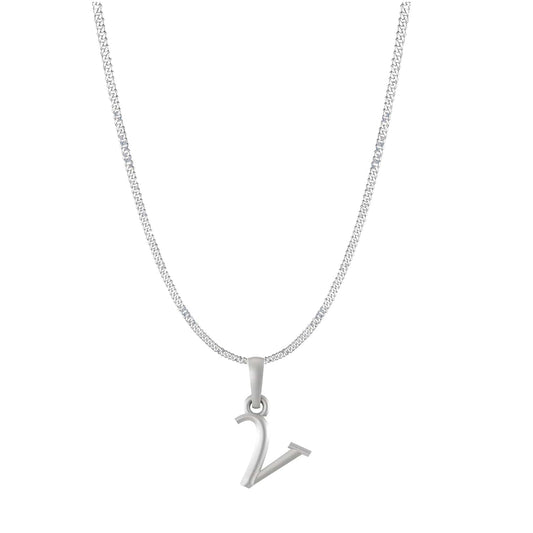 Akshat Sapphire Sterling Silver (92.5% purity) precious Name alphabet chain pendant (Pendnat with Curb chain- 22 Inches) pure silver designer alphabet chain locket