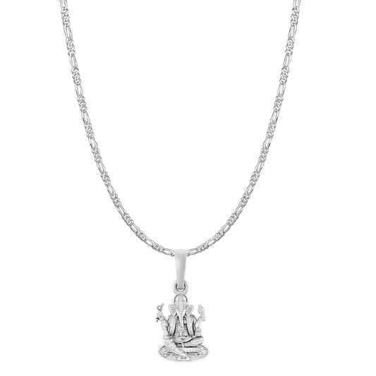 Akshat Sapphire Sterling Silver (92.5% purity) God Ganesha Chain Pendant (Pendant with Figaro Chain-22 inches) for Men & Women Pure Silver Lord Ganapathy Chain Locket for Good Health & Wealth