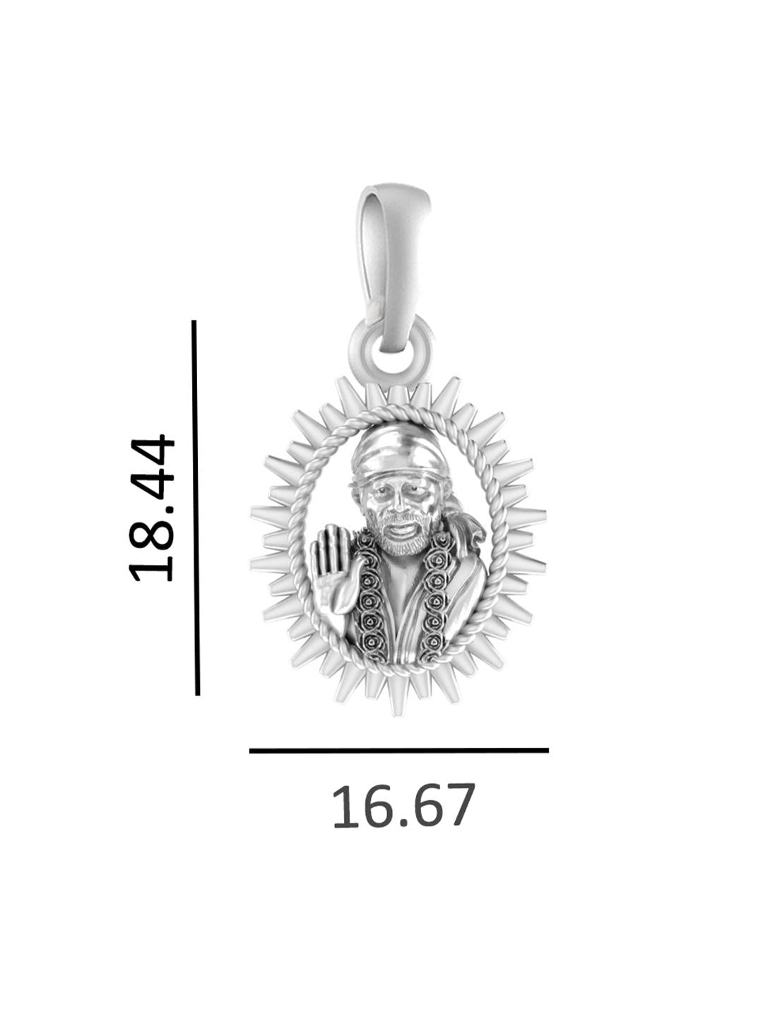 AKSHAT SAPPHIRE Sterling Silver (Silver with 92.5% purity) God Shree Sai Baba chain Pendant (Pendant with Figaro Chain-22 inches) for Men & Women Pure Sterling Silver Lord Sai Baba chain Locket For Good Wealth & Health